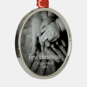 Ornement En Métal Photo personnalisé de Noël pour bébé élégant et mo
