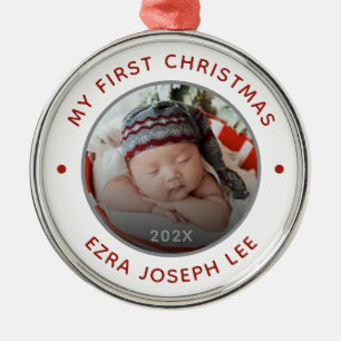 Ornement En Métal Photo personnalisé du premier Noël de bébé