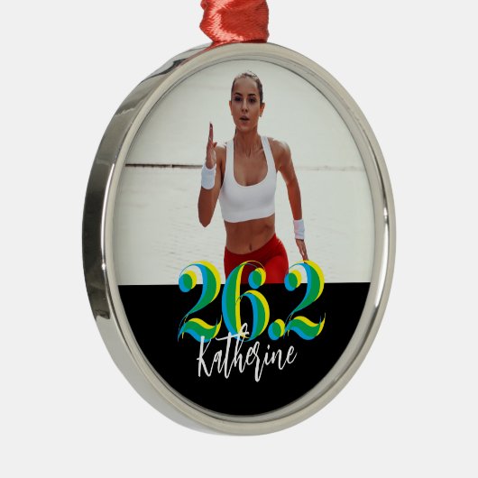 Ornement En Métal Photo personnalisée 26.2 Marathon en course (Droite)