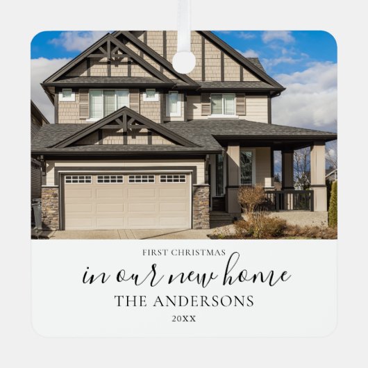 Ornement En Métal Photo personnalisée Premier Noël Nouveau Accueil (Recto)