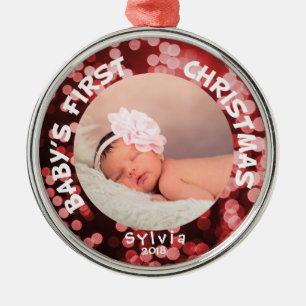 Ornement En Métal Photo personnalisée premier par Noël de bébé
