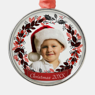 Ornement En Métal Photo rouge et noire moderne de guirlande de Noël