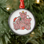 Ornement En Métal Pig Christmas Tree Funny Animal Christmas Ceramic<br><div class="desc">The pigs look like a Christmas tree. With fairy lights and Santa's hats they are perfect for Christmas. Every pig lover is happy about cute animals for the winter holidays.</div>