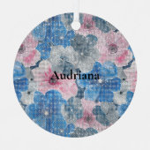 Ornement En Métal Pink Blue Flowers Sparkle (Recto)