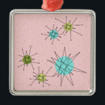 Ornement En Métal Pink Iconic Atomic Starbursts Ornament de Christma<br><div class="desc">This Pink Iconic Atomic Starbursts Christmas Ornament pattern iconic atomic starbursts. That's right ! La vieille école, la première dame rose colorée, with gold speckles is the perfect backdrop for the vibrant turquoise, soothing celery, and kitschy pear green colored circles. Les spots of color are sporadically placed in various sizes...</div>
