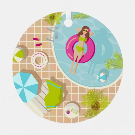 Ornement En Métal Piscine fille en bikini plage d'été (Recto)