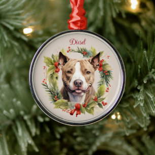 Ornement En Métal Pitbull Noël Mémorial Animal de compagnie Chien Ra