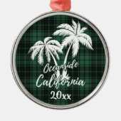 Ornement En Métal Plage Oceanside California Palm Tree Green Plaid (Devant)