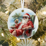 Ornement En Métal Plage tropicale Noël Père Noël Père Noël<br><div class="desc">Plage tropicale Noël Père Noël Père Noël Ornements présente un Père Noël festif se déroulant sur une plage tropicale. Pour plus de design visitez Evco Holidays www.zazzle.com/store/evcoholidays</div>