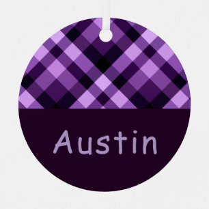 Ornement En Métal Plum Purple Plaid Monogramme Cercle Métal Ornement