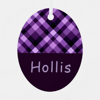 Ornement En Métal Plum Purple Plaid Monogramme Ovale Métal Ornement