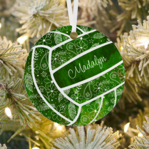 Ornement En Métal plumes paisleys motif floral vert volleyball