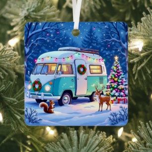 Ornement En Métal Poème de Noël vintage sur un camping-car et créatu