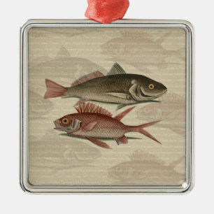 Ornement En Métal Poisson Perche Rouge Pêcheur d'Art