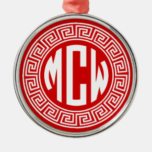 Ornement En Métal Police de monogramme de cercle blanc rouge Cadre d