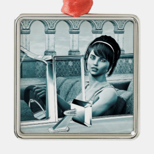 Ornement En Métal Portrait d'art de femme glamour bleu vintage