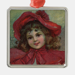 Ornement En Métal Portrait d'enfant victorien de Noël avec un chapea
