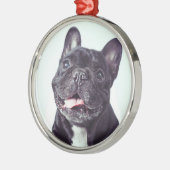 Ornement En Métal Portrait d'un chien de taureau français heureux (Gauche)