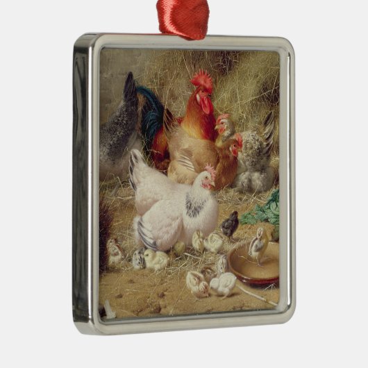 Ornement En Métal Poules roosting avec leurs poulets (Droite)
