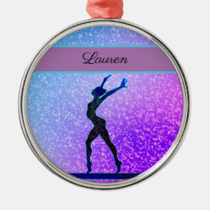 Ornement En Métal Poutre de Gymnastique Pailletée Bleue et Violette