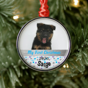 Ornement En Métal Premier Argent photo de Noël de Chiot Personnalis
