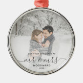 Ornement En Métal Premier Marié Noël Custom Photo Script gris (Devant)