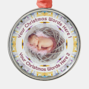 Ornement En Métal Premier Noël de bébé Jaune Violet Photo Souvenir