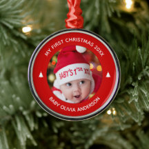 Premier Noël de bébé Photo personnalisée rouge