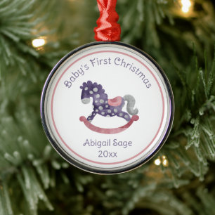 Ornement En Métal Premier Noël du bébé de Cheval Rocheux mou violet