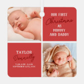 Ornement En Métal Premier Noël en maman papa Photo rouge (Verso)