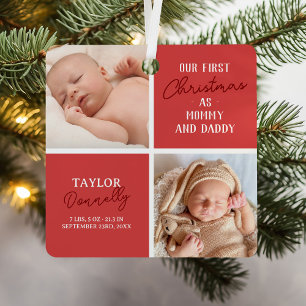 Ornement En Métal Premier Noël en maman papa Photo rouge