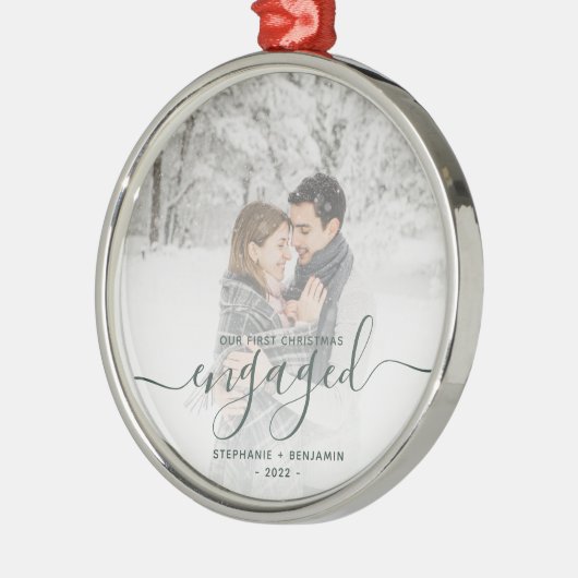 Ornement En Métal Premier Noël Engagé Photo Green Script (Gauche)