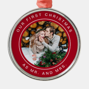 Ornement En Métal Premier Noël marié   rouge et blanc avec la phot