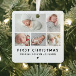 Ornement En Métal Premier Noël moderne 5 Photos<br><div class="desc">Moderne 5 photos multiples sur une grille affichant vos photos de nouveau-nés préférées pour leur premier ornement en métal de Noël.</div>
