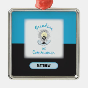 Ornement En Métal Première communion de petit-fils, tasse bleue