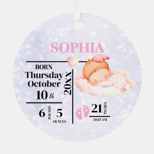 Ornement En Métal Première fille de Noël Statistiques de naissance e (Verso)