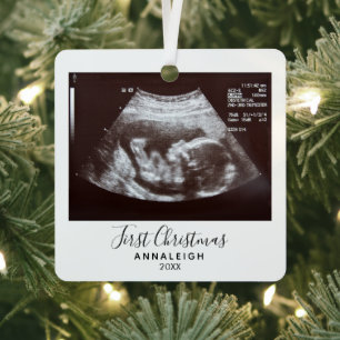 Ornement En Métal Première Grossesse de Noël Ultrasonic Photo Holida