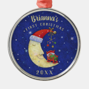 Ornement En Métal Première lune de Père Noël de Noël avec le nom
