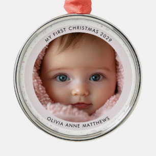 Ornement En Métal Première neige de Noël pour bébé fille - Photo en