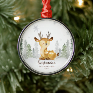 Ornement En Métal Première Noël du bébé de cerfs de la forêt aq