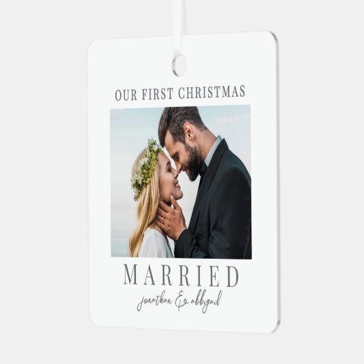 Ornement En Métal Première Noël Marié Script Calligraphie (Avant gauche)