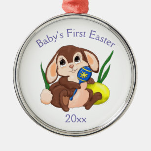 Ornement En Métal Première Pâques de bébé avec un mignon lapin caric
