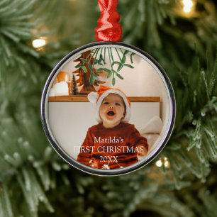 Ornement En Métal Première photo botanique de Noël du bébé Mistletoe