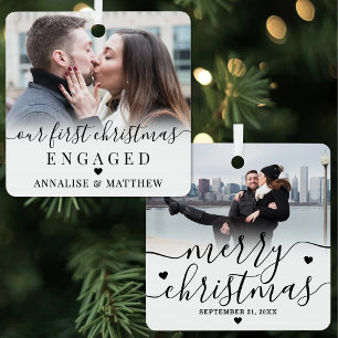 Ornement En Métal Première photo de couple fiancé à Noël