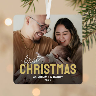 Ornement En Métal Première photo de Noël de jeunes parents