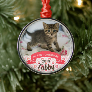 Ornement En Métal Première photo de Noël de Kitten personnalisé