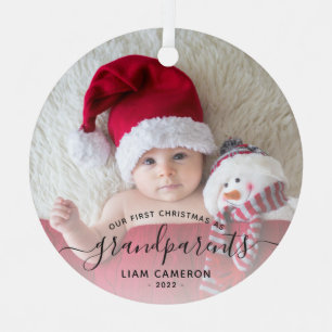 Ornement En Métal Première photo de Noël des grands-parents, écritur