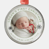 Ornement En Métal Première photo de Noël du bébé avec statistiques d (Devant)