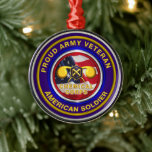 Ornement En Métal Proud Army Chemical Corps Keepsake Christmas<br><div class="desc">Specially designed Commemorative “Proud Army Veteran Chemical Corps American Soldier” Design commemorating the tremendous accomplishments of our Brave Men and Women who have served in the iconic Chemical Corps! This beautifully designed Commemorative “Proud Army Chemical Corps Veteran – American Soldier” Design makes a wonderful gift for your Special Soldier, Family...</div>