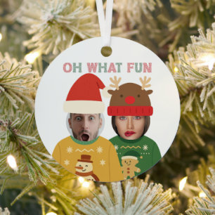 Ornement En Métal Pull moche de Noël visage drôle personnalisé